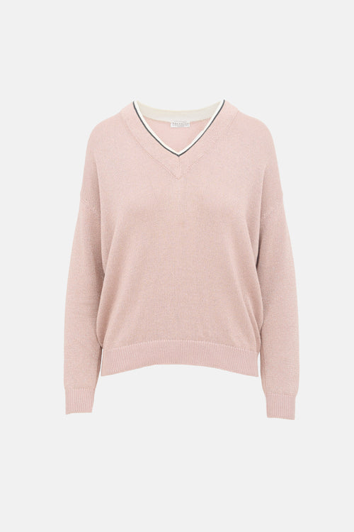 Brunello Cucinelli Sparkly V-Neck Sweater