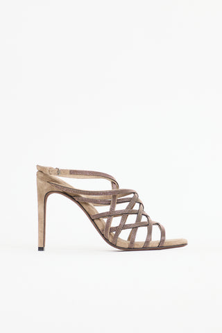 Brunello Cucinelli Suede Woven Monili Sandal