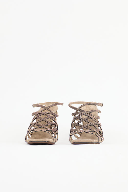 Brunello Cucinelli Suede Woven Monili Sandal