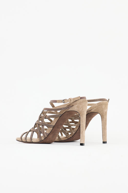 Brunello Cucinelli Suede Woven Monili Sandal