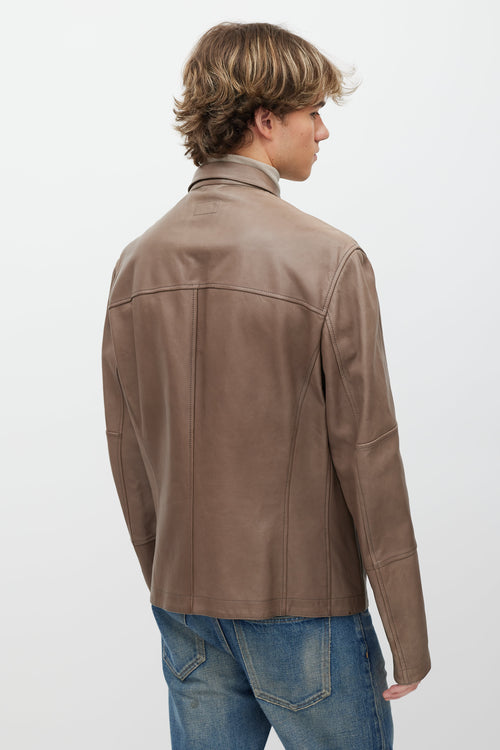 Brunello Cucinelli Taupe Leather Zip Jacket