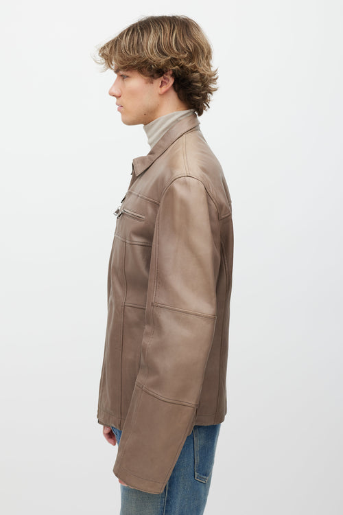 Brunello Cucinelli Taupe Leather Zip Jacket