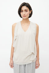 Brunello Cucinelli Taupe Silk & Cotton Drape Blouse