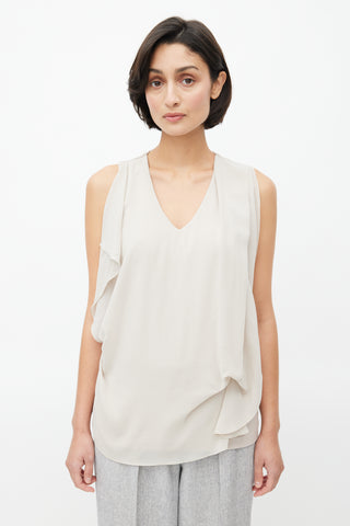 Brunello Cucinelli Taupe Silk & Cotton Drape Blouse