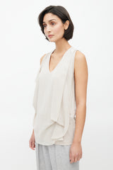 Brunello Cucinelli Taupe Silk & Cotton Drape Blouse