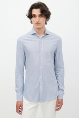 Brunello Cucinelli White & Blue Striped Shirt