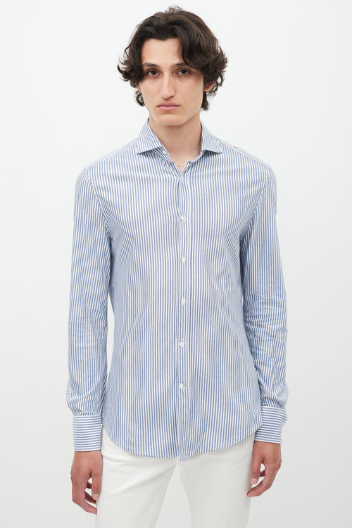 Brunello Cucinelli White & Blue Striped Shirt