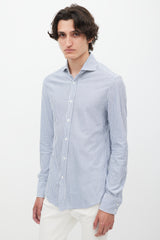 Brunello Cucinelli White & Blue Striped Shirt