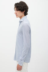Brunello Cucinelli White & Blue Striped Shirt