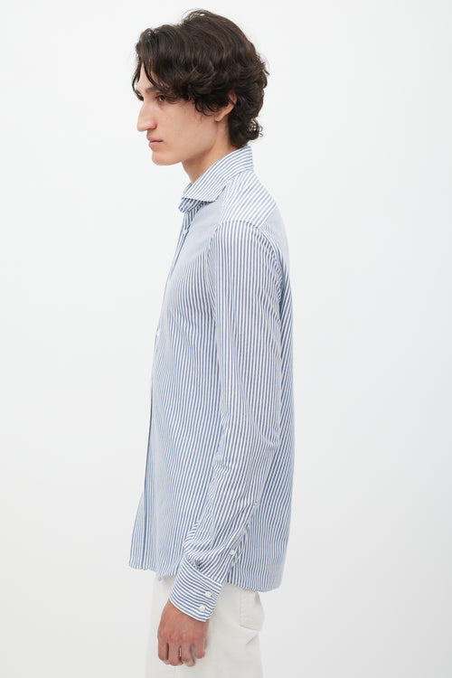 Brunello Cucinelli White & Blue Striped Shirt
