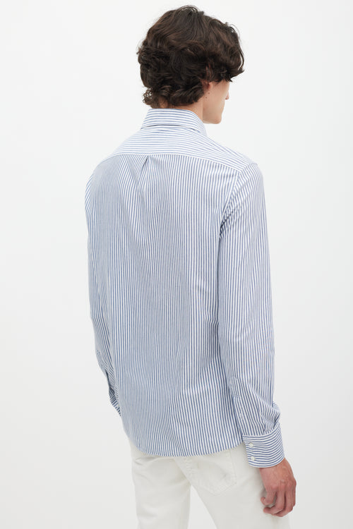 Brunello Cucinelli White & Blue Striped Shirt