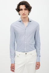 Brunello Cucinelli White & Blue Striped Shirt