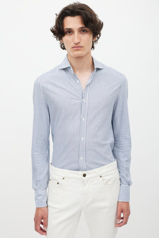 Brunello Cucinelli White & Blue Striped Shirt