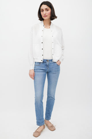 Brunello Cucinelli White Crocheted Monili Bomber Jacket