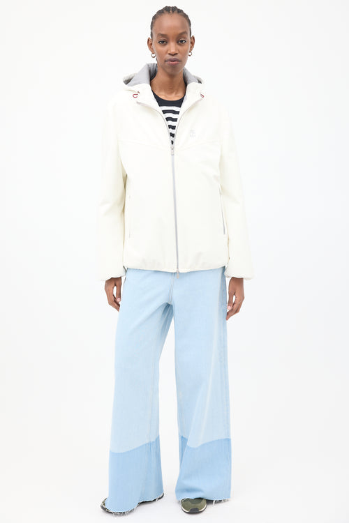 Brunello Cucinelli White Corduroy Logo Puffer Jacket