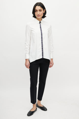 Brunello Cucinelli White & Grey Monili Tie Shirt
