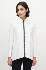 Brunello Cucinelli White & Grey Monili Tie Shirt