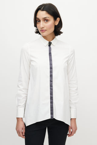 Brunello Cucinelli White & Grey Monili Tie Shirt