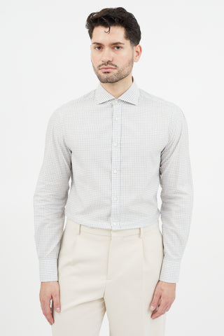 Brunello Cucinelli White & Grey Plaid Shirt