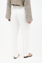 Brunello Cucinelli White Linen Blend Wide Leg Trouser