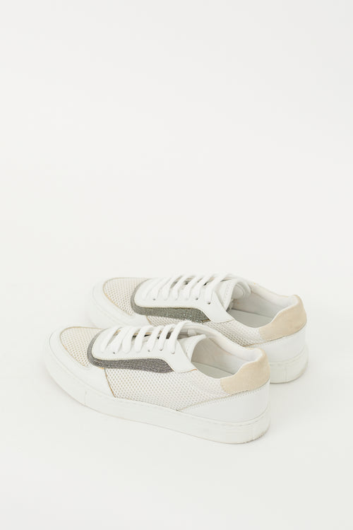 Brunello Cucinelli White Mesh Monili Lace Up Sneaker