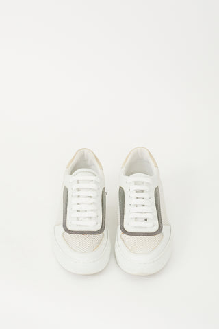 Brunello Cucinelli White Mesh Monili Lace Up Sneaker