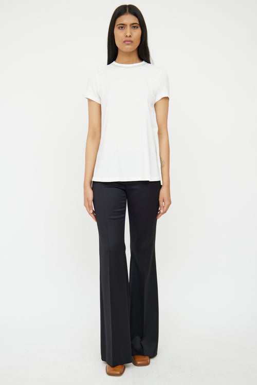 Brunello Cucinelli White & Silver Beaded Collar Top