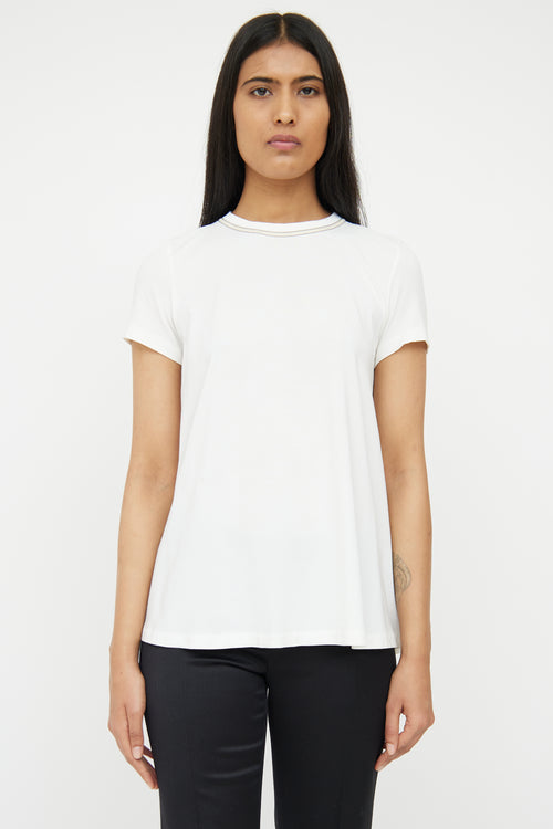 Brunello Cucinelli White & Silver Beaded Collar Top