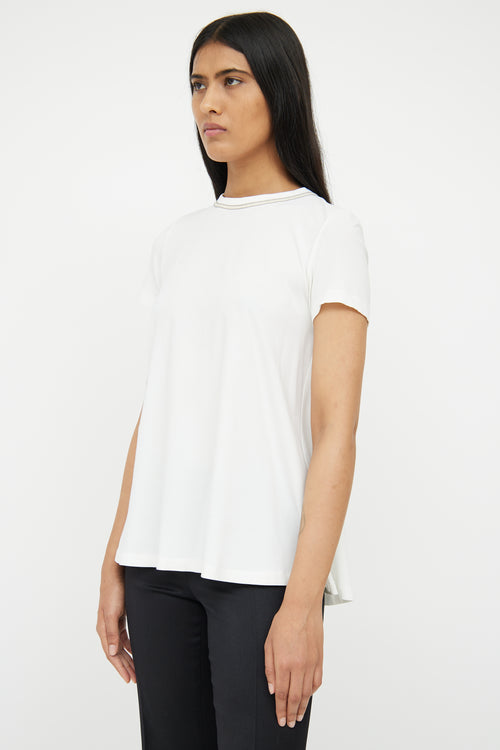 Brunello Cucinelli White & Silver Beaded Collar Top