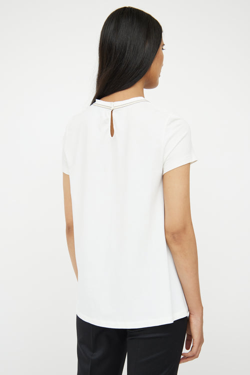 Brunello Cucinelli White & Silver Beaded Collar Top