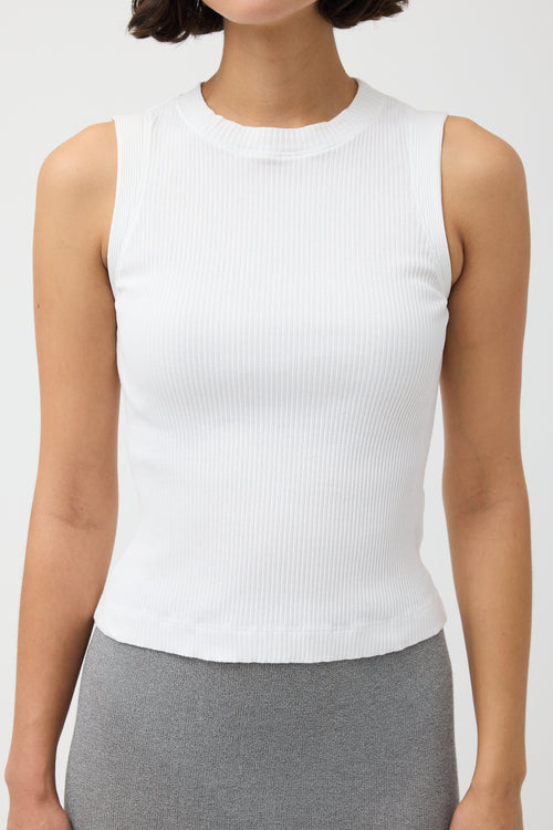 Brunello Cucinelli White Monili Trim Ribbed Tank Top