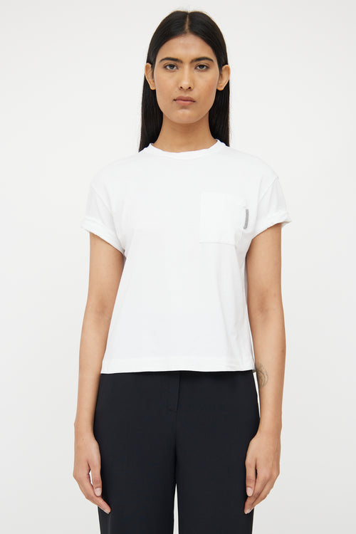 Brunello Cucinelli White Monili Short Sleeve Top