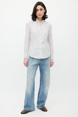 Brunello Cucinelli White & Multicolour Plaid Crystal Shirt