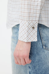Brunello Cucinelli White & Multicolour Plaid Crystal Shirt
