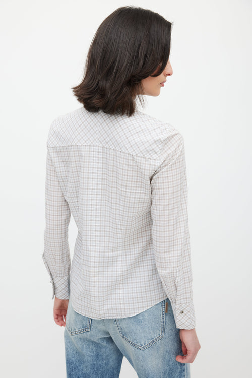 Brunello Cucinelli White & Multicolour Plaid Crystal Shirt