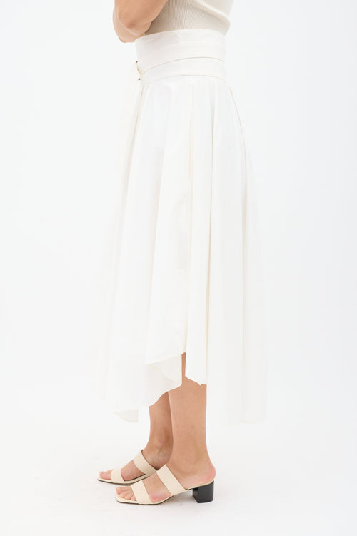 Brunello Cucinelli White Pleated Belted Skirt