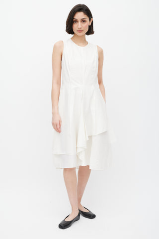 Brunello Cucinelli White Pleated Overlay Dress