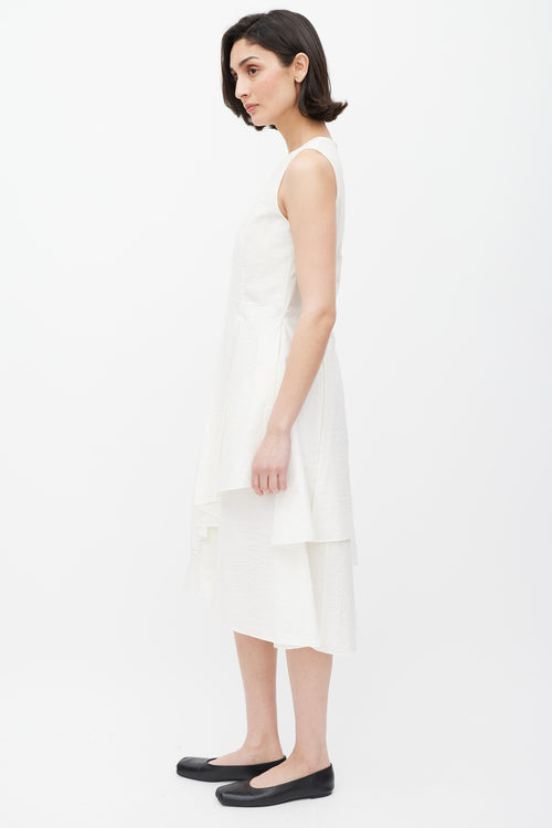Brunello Cucinelli White Pleated Overlay Dress