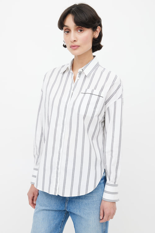Brunello Cucinelli White & Grey Stripe Shirt