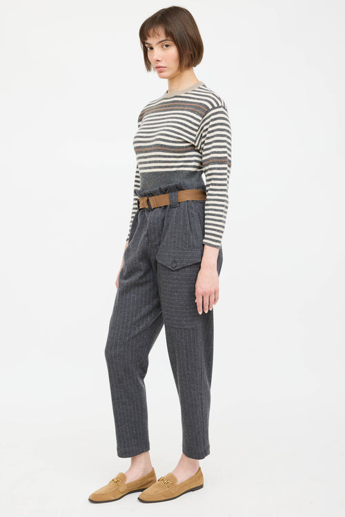Wool Pinstripe Belted Trouser