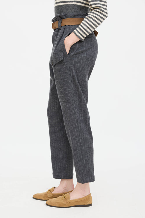 Wool Pinstripe Belted Trouser