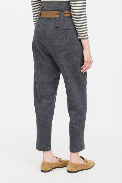 Wool Pinstripe Belted Trouser