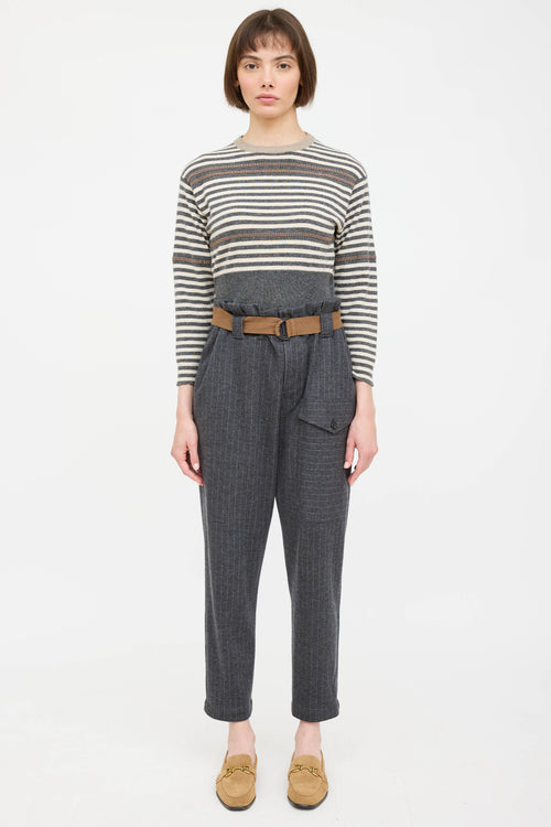 Wool Pinstripe Belted Trouser