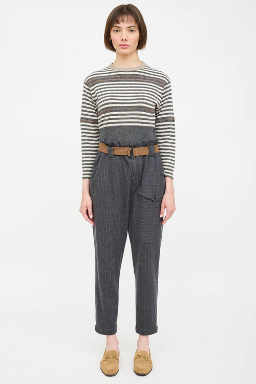 Wool Pinstripe Belted Trouser