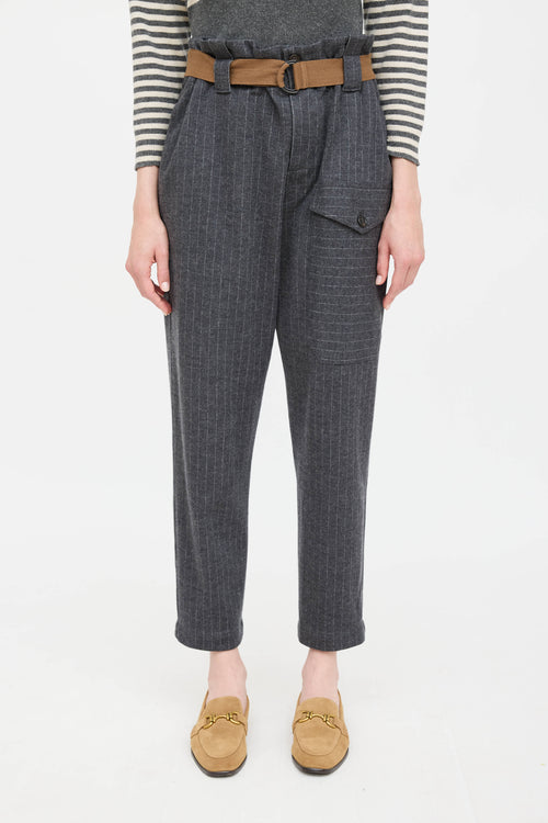 Wool Pinstripe Belted Trouser