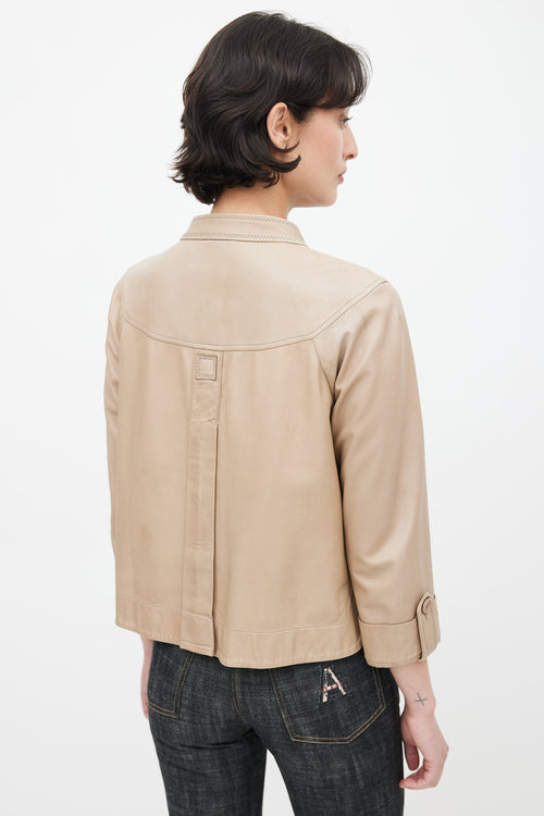 Brunello Cucinelli Beige Leather Buttoned Jacket