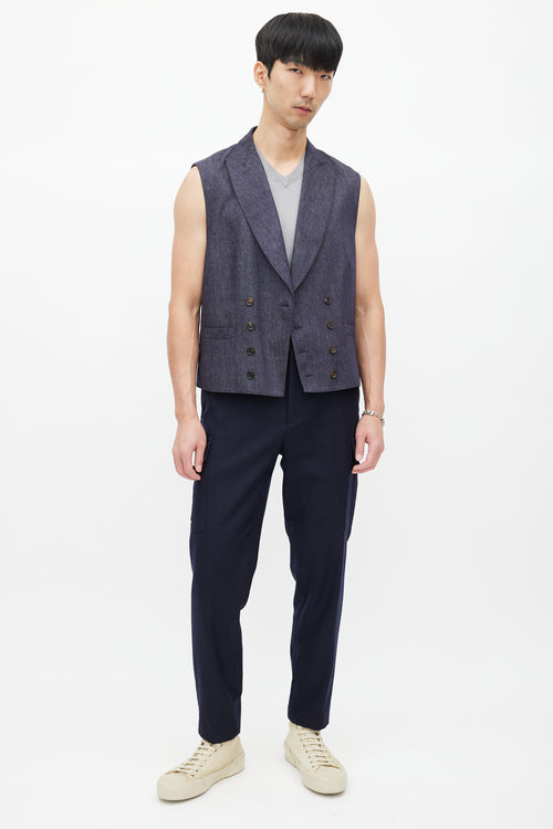 Brunello Cucinelli Navy Wool Double Breasted Vest