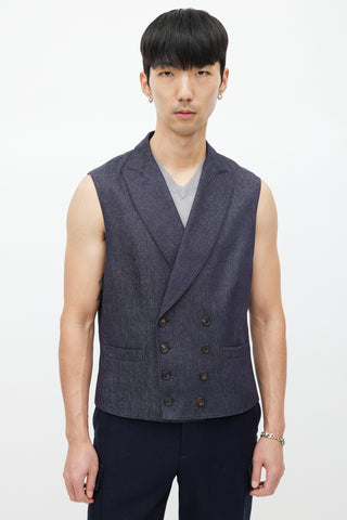 Brunello Cucinelli Navy Wool Double Breasted Vest