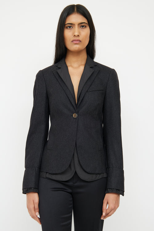 Brunello Cucinelli Grey Wool & Black Layered Blazer