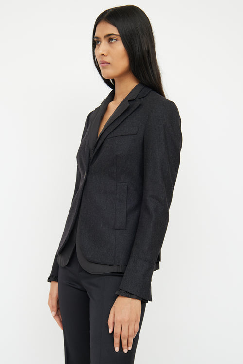 Brunello Cucinelli Grey Wool & Black Layered Blazer